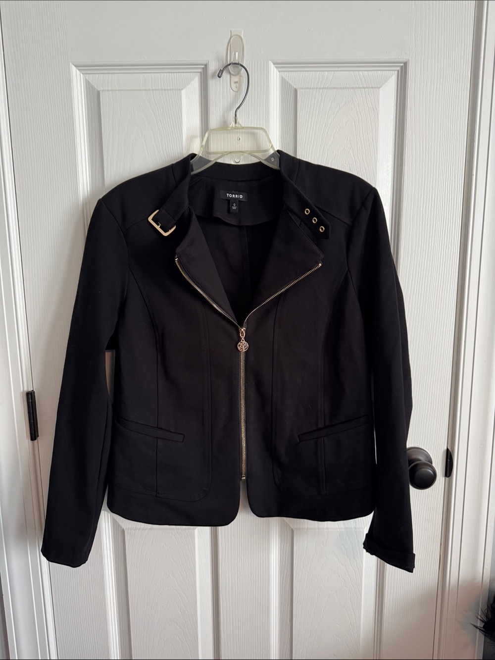 torrid Black Zip-Front Moto Blazer with Gold Hardware